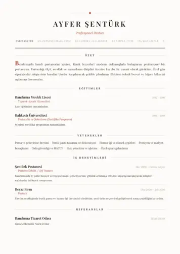 Pastacı Cv Örnekleri cv indir